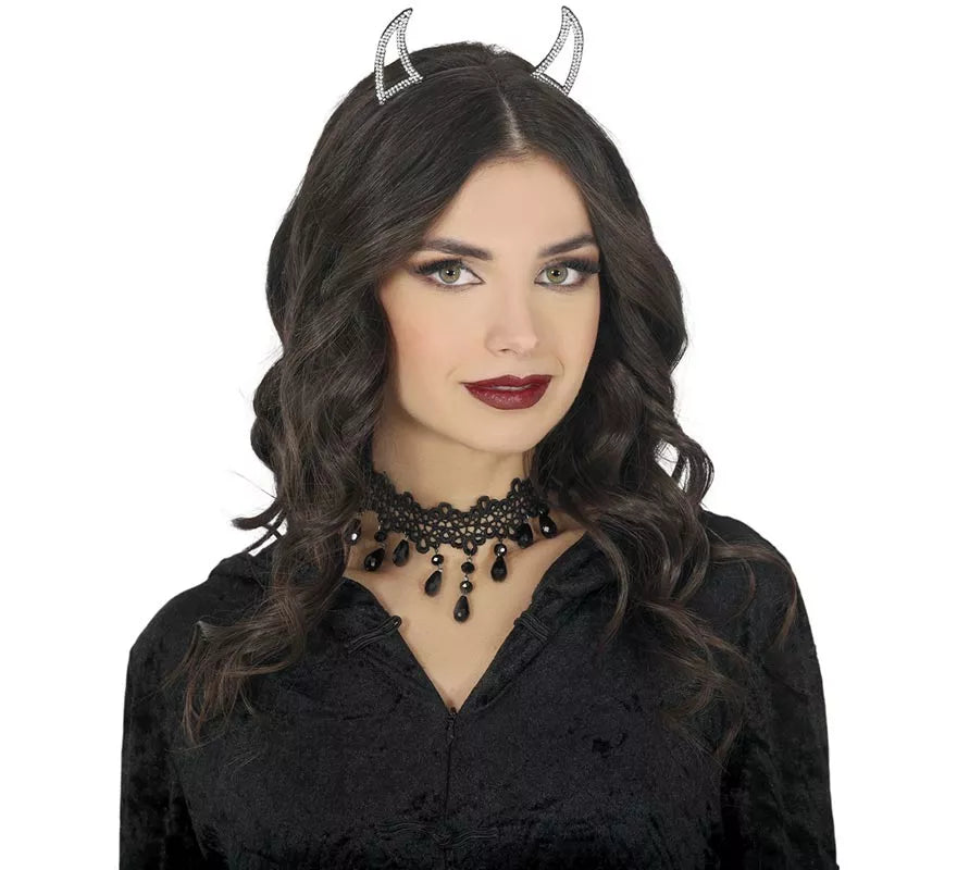 Diadema Demonio plata Brillante
