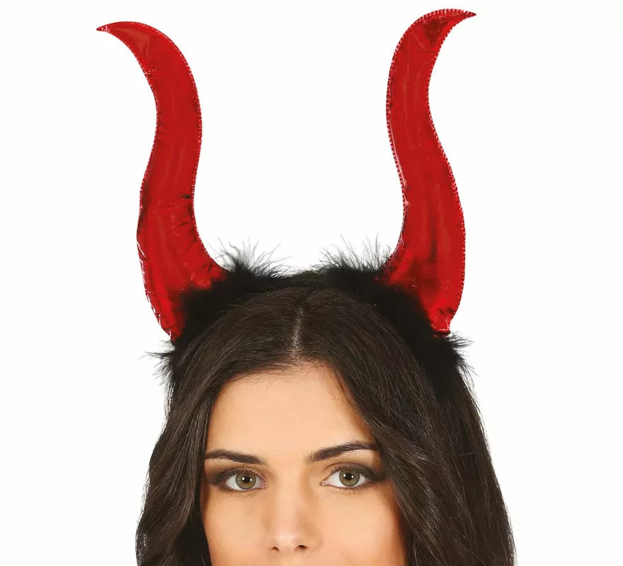 Diadema Demonio Roja con Cuernos Altos