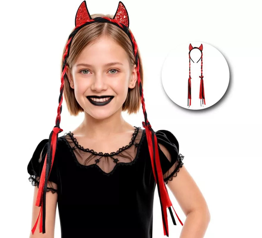 Diadema Diablesa con Dos Trenzas Infantil