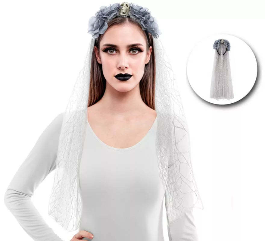 Translation missing: en.Diadema Flores con Velo gris
