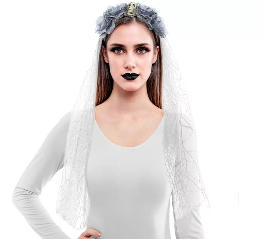 Translation missing: en.Diadema Flores con Velo gris