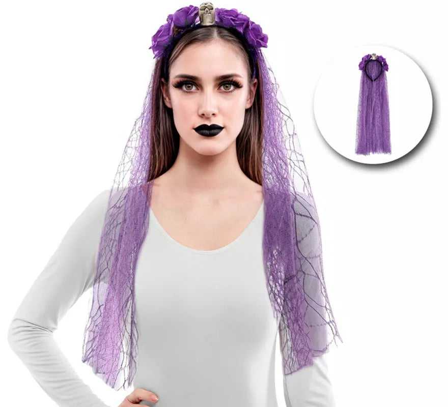 Diadema Flores con Velo morado
