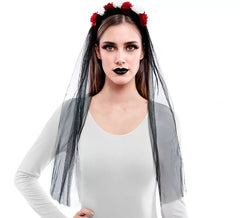Flower Headband with Black Veil
