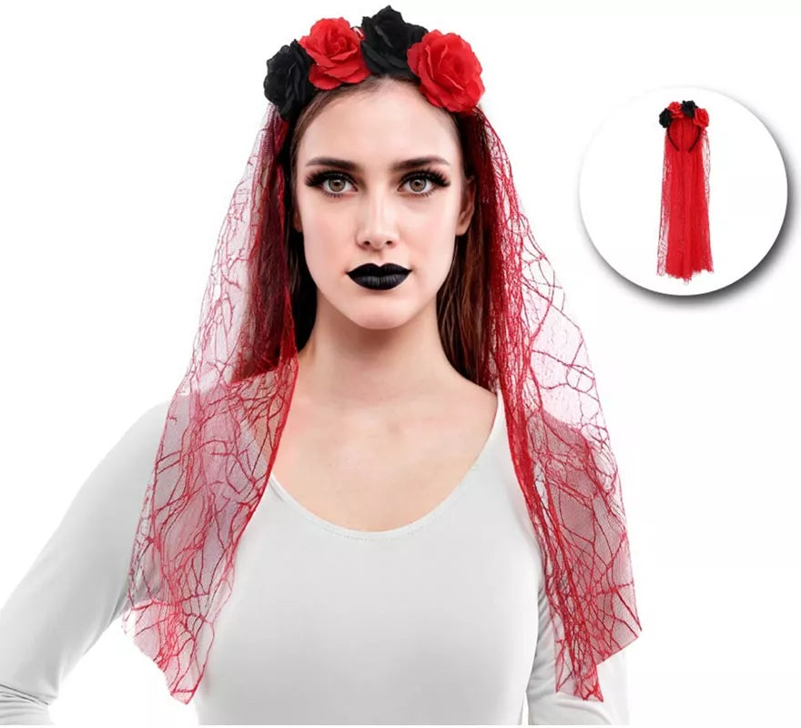 Translation missing: en.Diadema Flores con Velo rojo