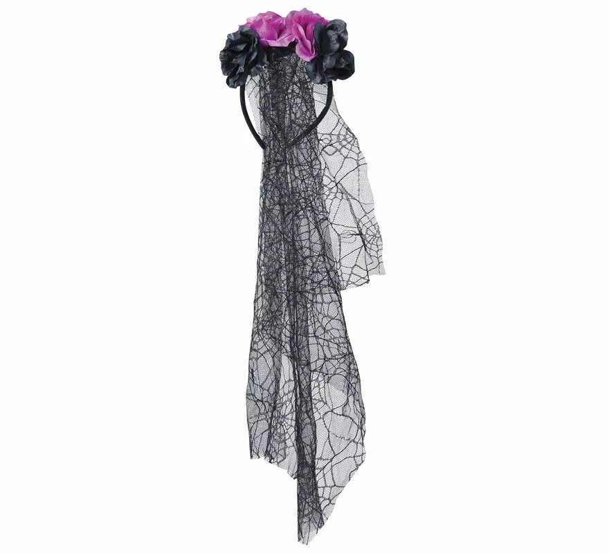 Translation missing: en.Diadema Flores Lila y Negras con Velo