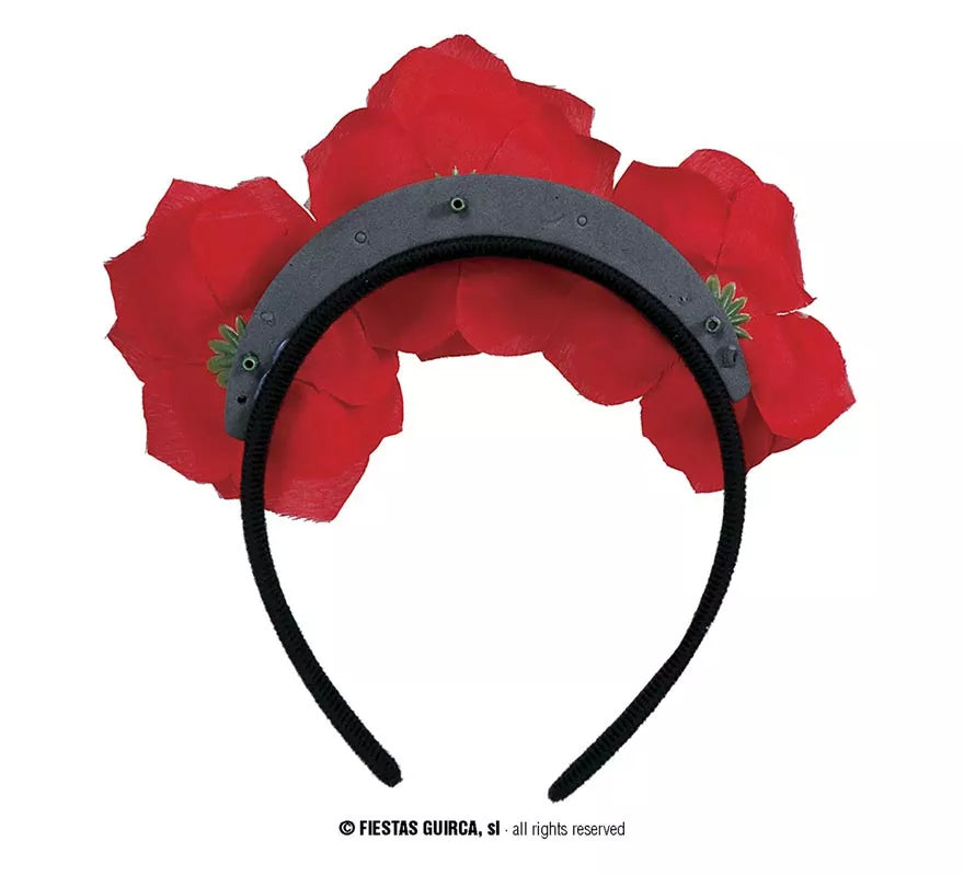 Diadema de Flores rojas con Calaveras