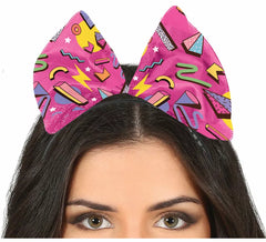 Fuchsia Bow Headband with 80s print