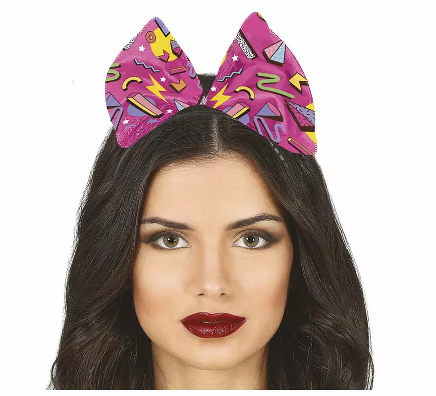Translation missing: en.Diadema Lazo Fucsia con estampado de los Años '80