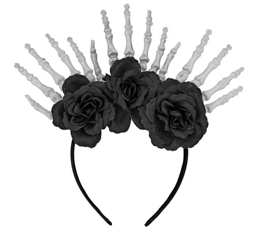Translation missing: en.Diadema Manos Esqueleto y Rosas negras