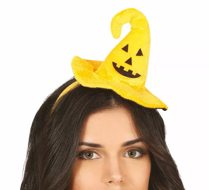 Diadema Mini Sombrero de Bruja con Calabaza Sonriente