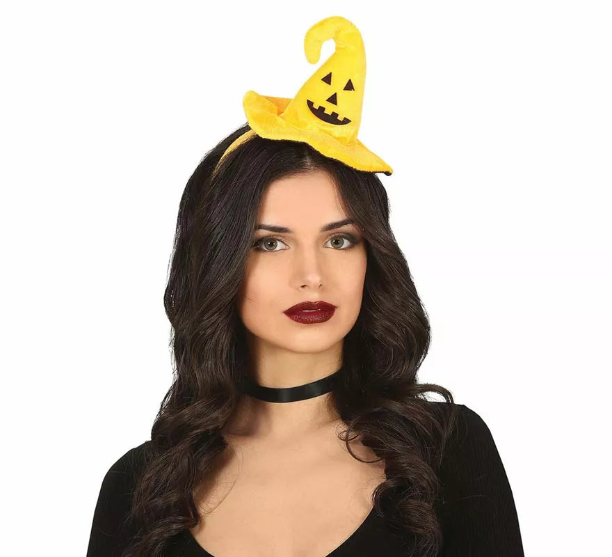 Diadema Mini Sombrero de Bruja con Calabaza Sonriente