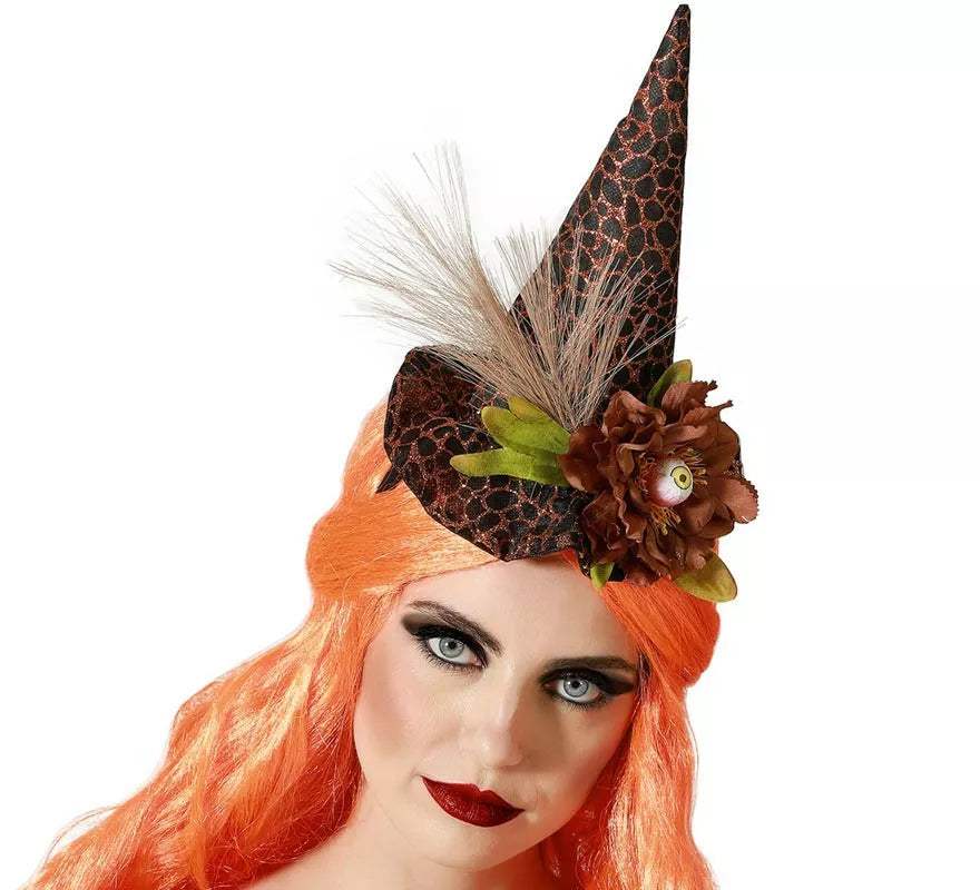Diadema Mini Sombrero de Bruja Luz Marrón