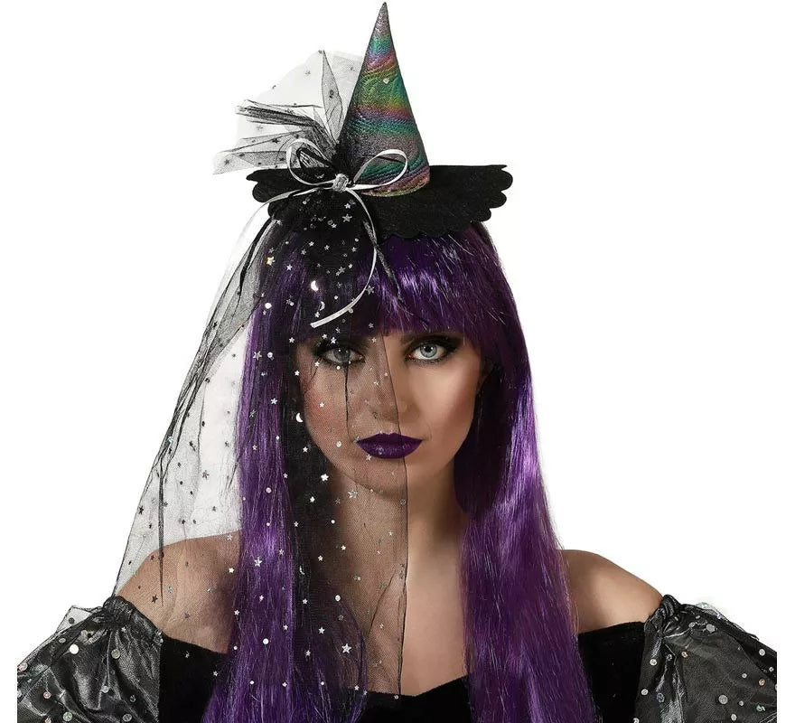 Diadema Mini Sombrero de Bruja Metalizado Multicolor