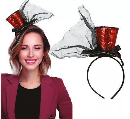 Diadema Minisombrero Chistera roja