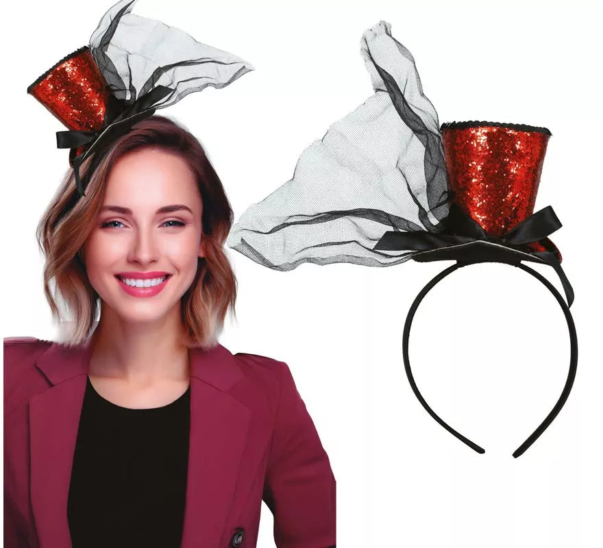 Diadema Minisombrero Chistera roja