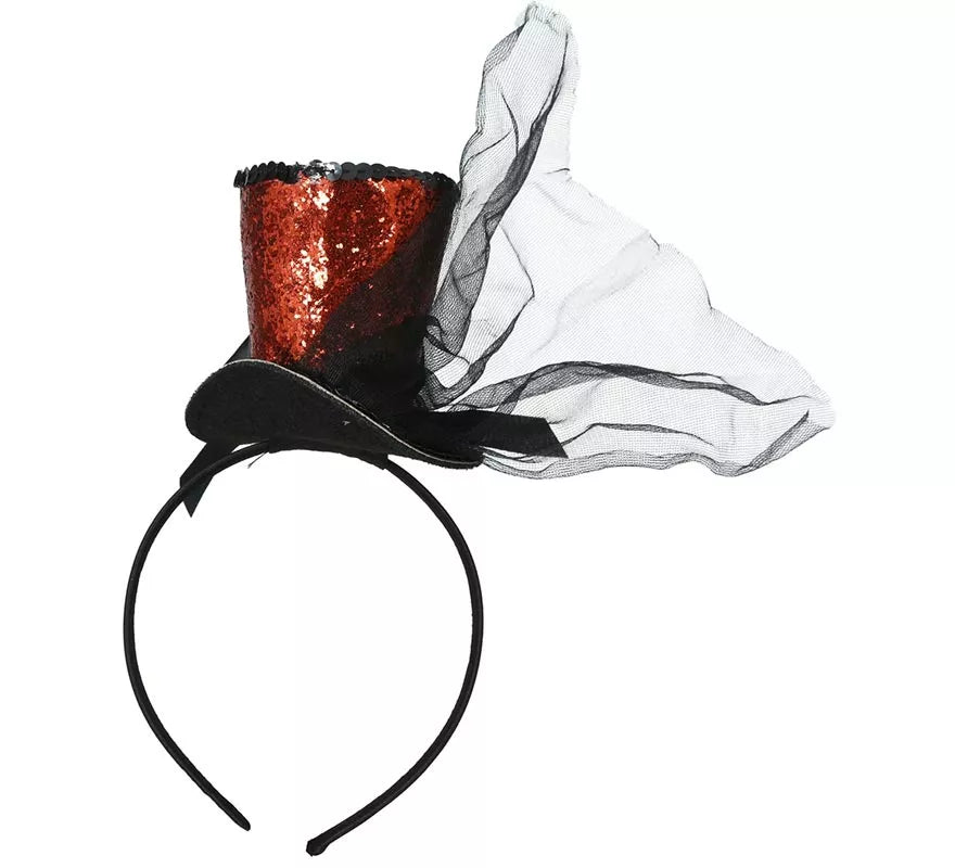 Diadema Minisombrero Chistera roja