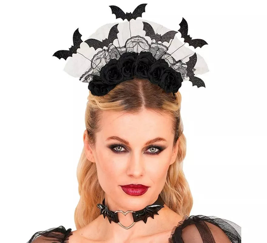Diadema Murciélagos y Rosas negras