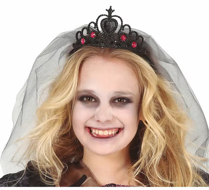 Diadema Negra de Princesa Fantasma con Velo