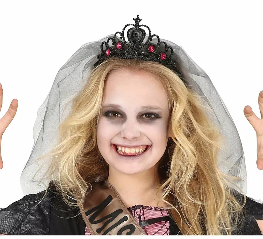 Diadema Negra de Princesa Fantasma con Velo