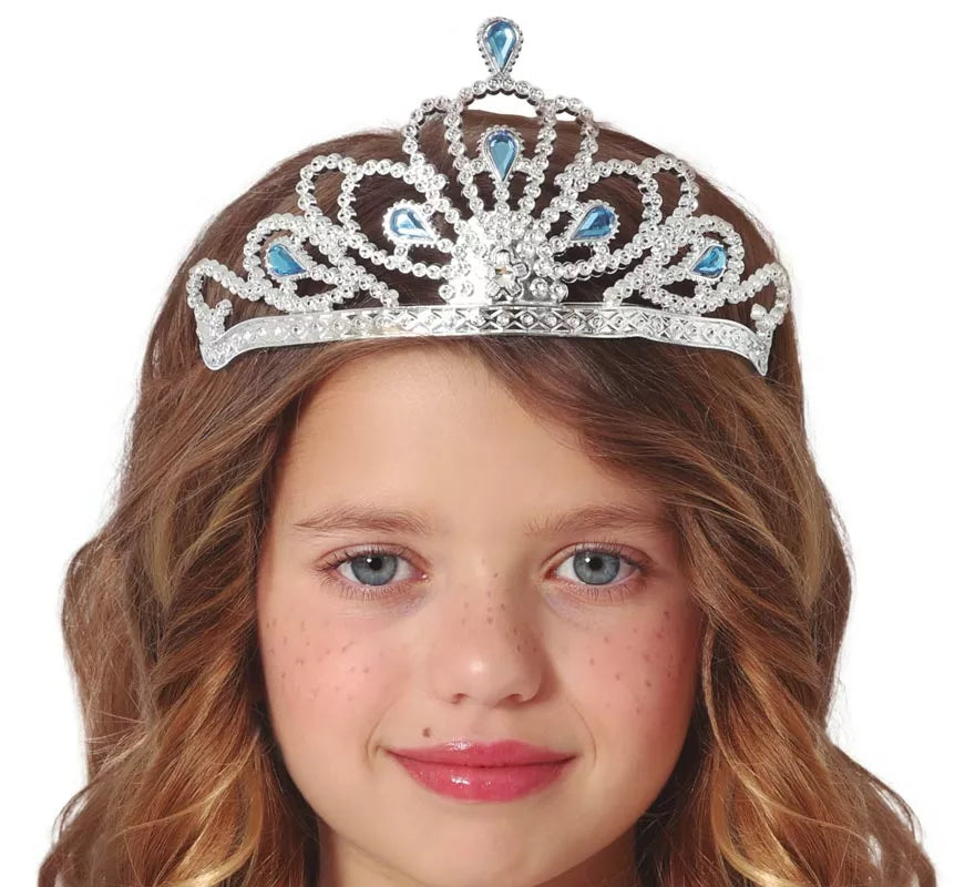 Diadema plateada con Piedras azules infantil