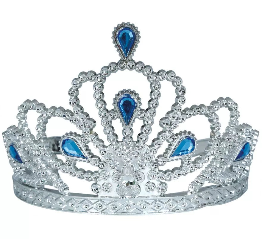 Diadema plateada con Piedras azules infantil