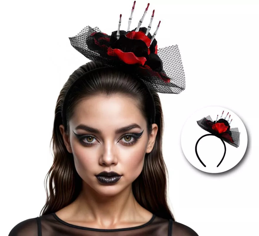 Diadema Rosa con Mano Esqueleto