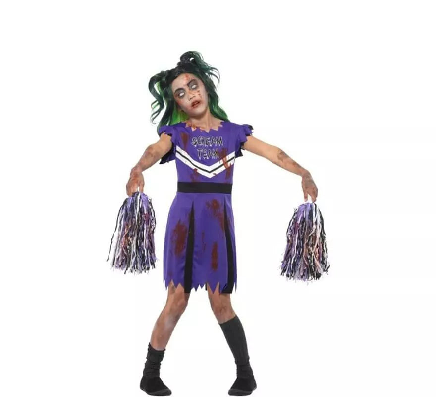 Translation missing: en.Disfraz Animadora Morada Zombie para niña