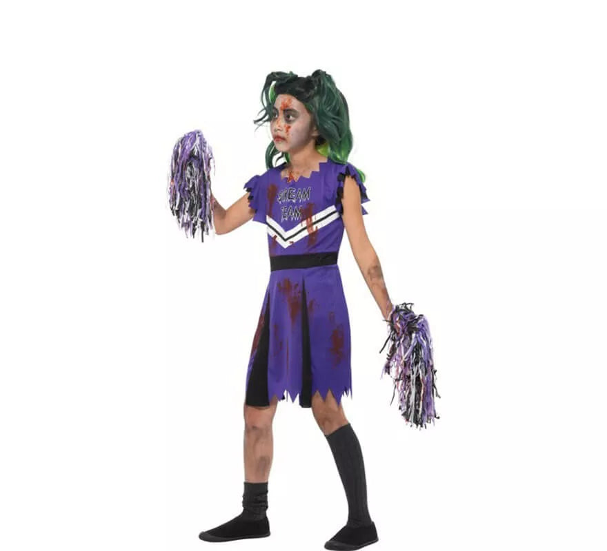 Translation missing: en.Disfraz Animadora Morada Zombie para niña