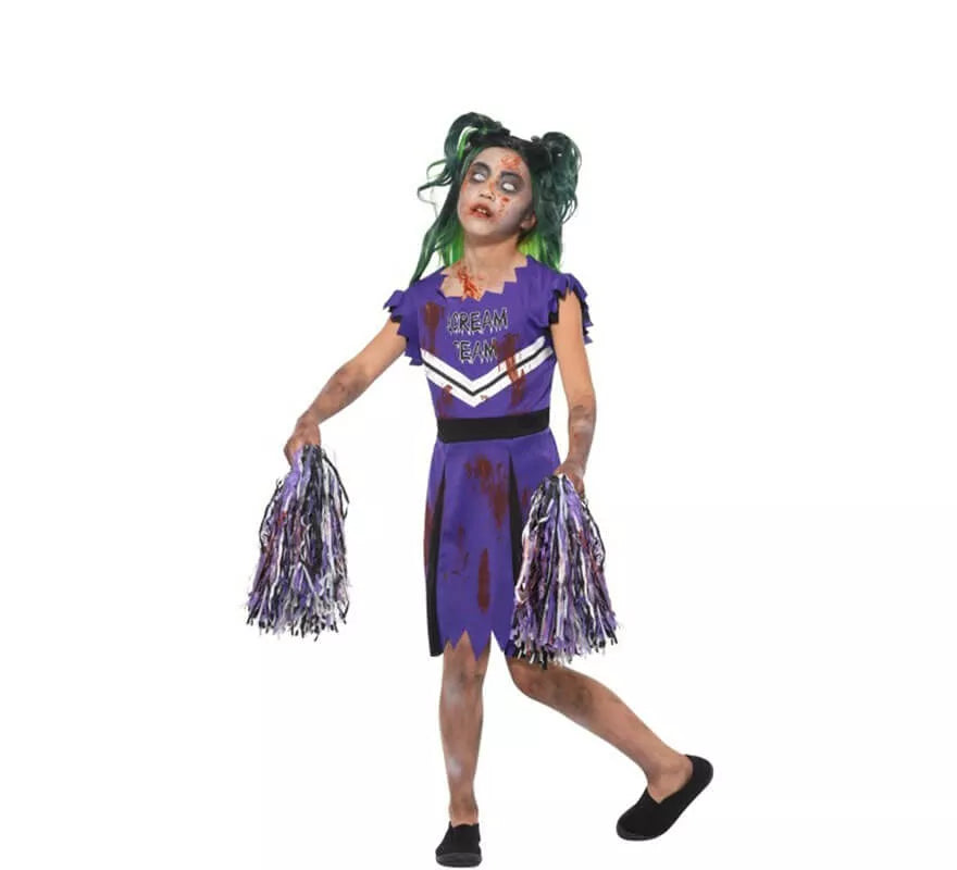 Translation missing: en.Disfraz Animadora Morada Zombie para niña
