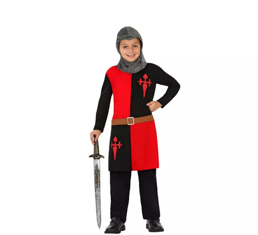 Translation missing: en.Disfraz Caballero Medieval rojo y negro de niños