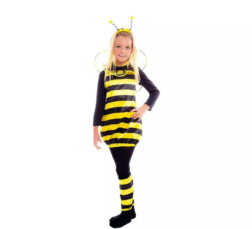 Disfraz de Abeja negro y amarillo con alas para niña