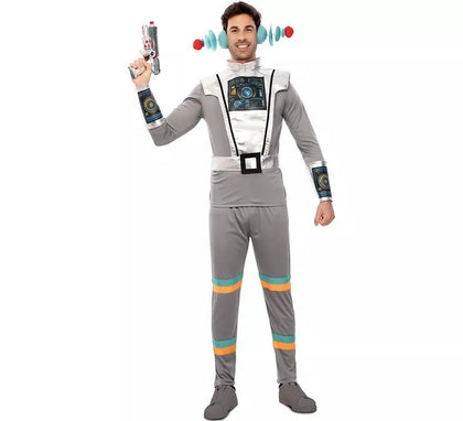 Disfraz de Agente Espacial gris con muñequeras para hombre