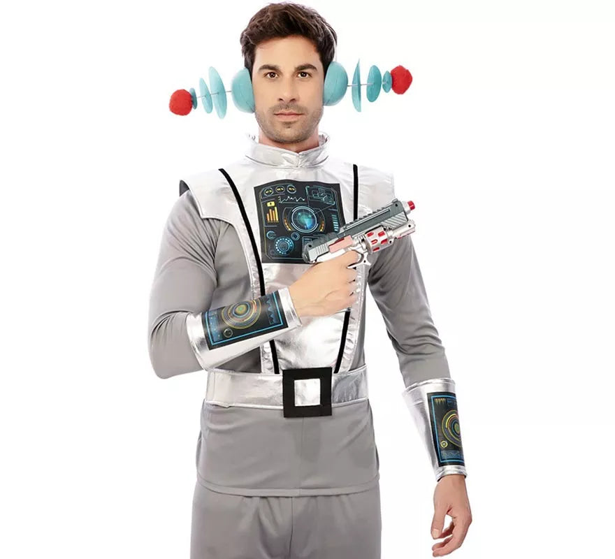 Translation missing: en.Disfraz de Agente Espacial gris con muñequeras para hombre