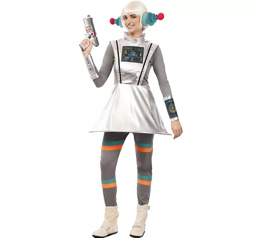 Disfraz de Agente Espacial gris con muñequeras para mujer