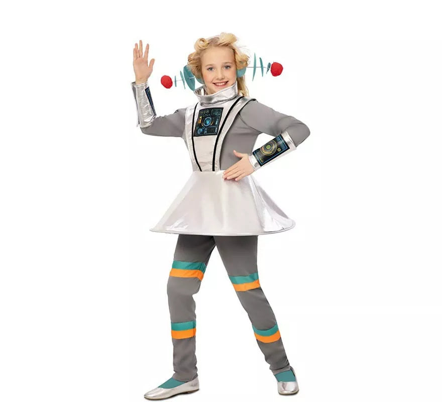 Disfraz de Agente Espacial gris con muñequeras para niña