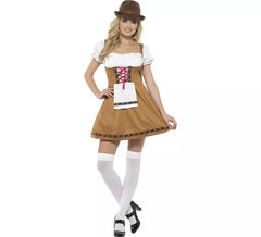 Brown and White Traditional German Costume for Women