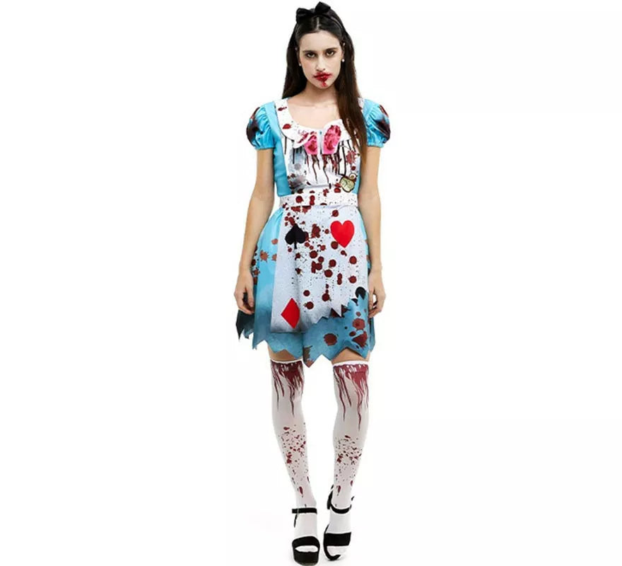Disfraz de Alicia Zombie vestido azul clásico para mujer