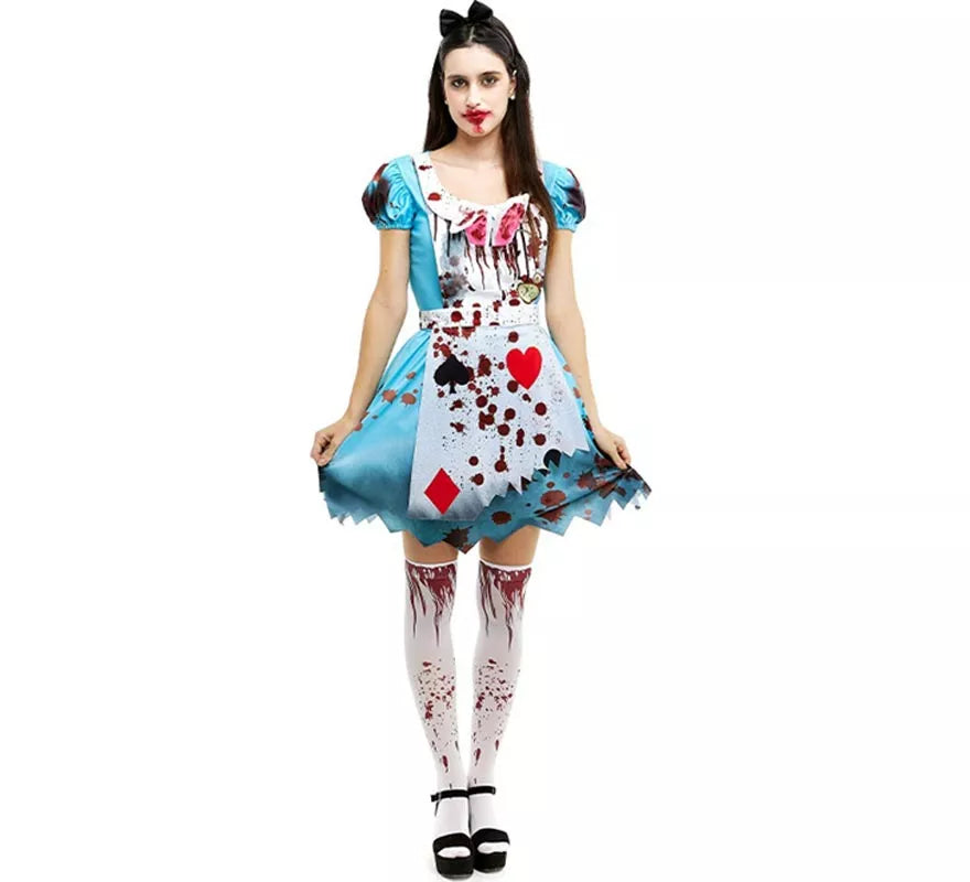Disfraz de Alicia Zombie vestido azul clásico para mujer