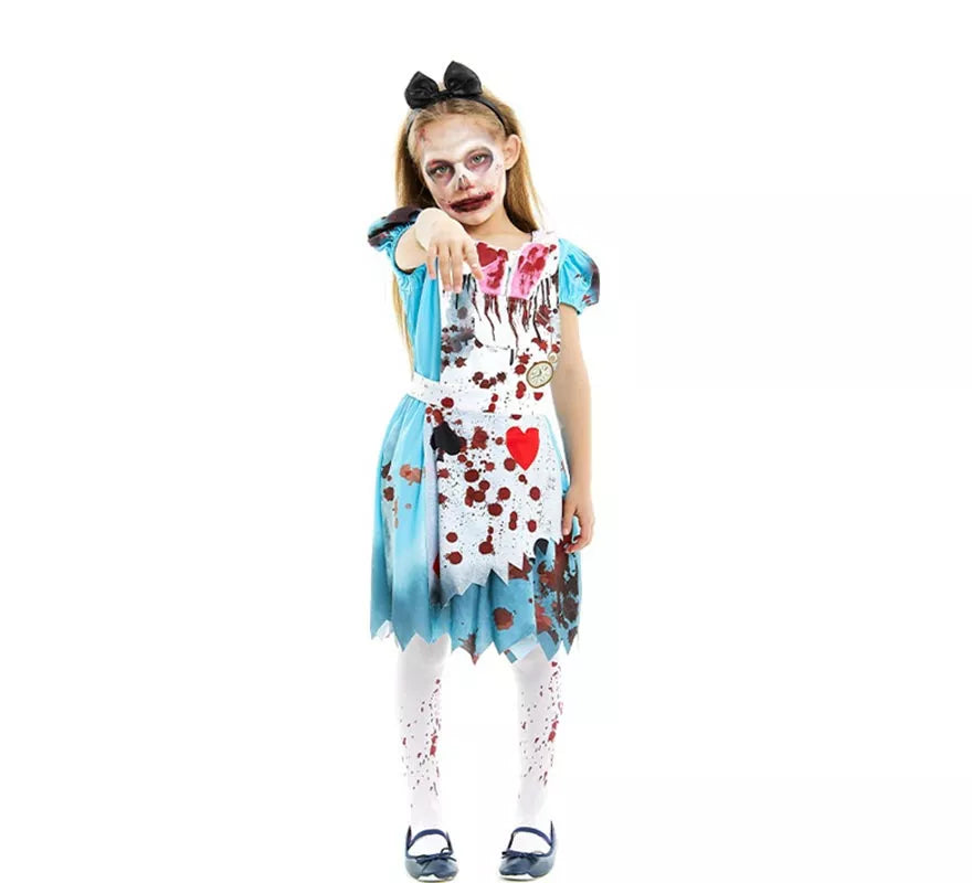 Translation missing: en.Disfraz de Alicia Zombie vestido azul clásico para niña y adolescente