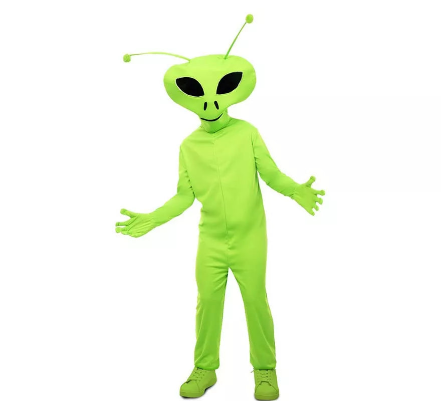 Translation missing: en.Disfraz de Alien clásico verde con máscara para niño