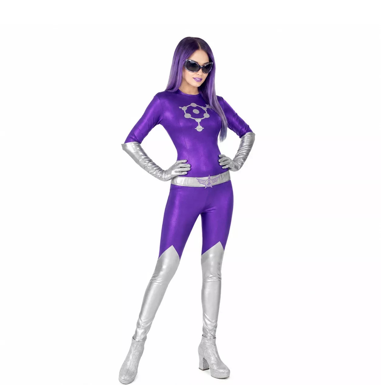 Disfraz de Alien Púrpura y Plateado para mujer