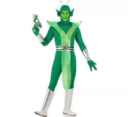 Disfraz de Alien verde y plateado para hombre
