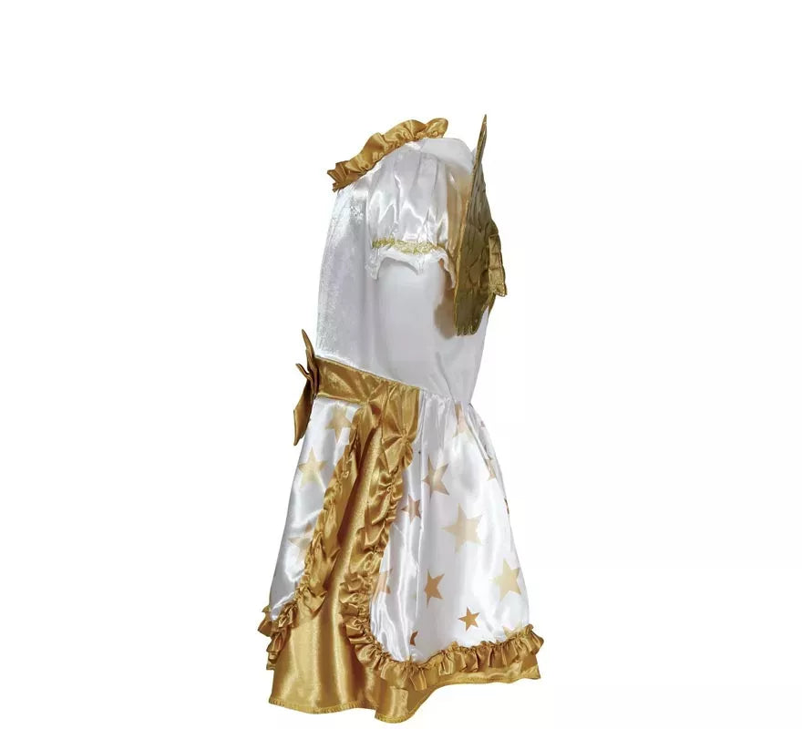 Disfraz de Ángel dorado en vestido blanco para bebé