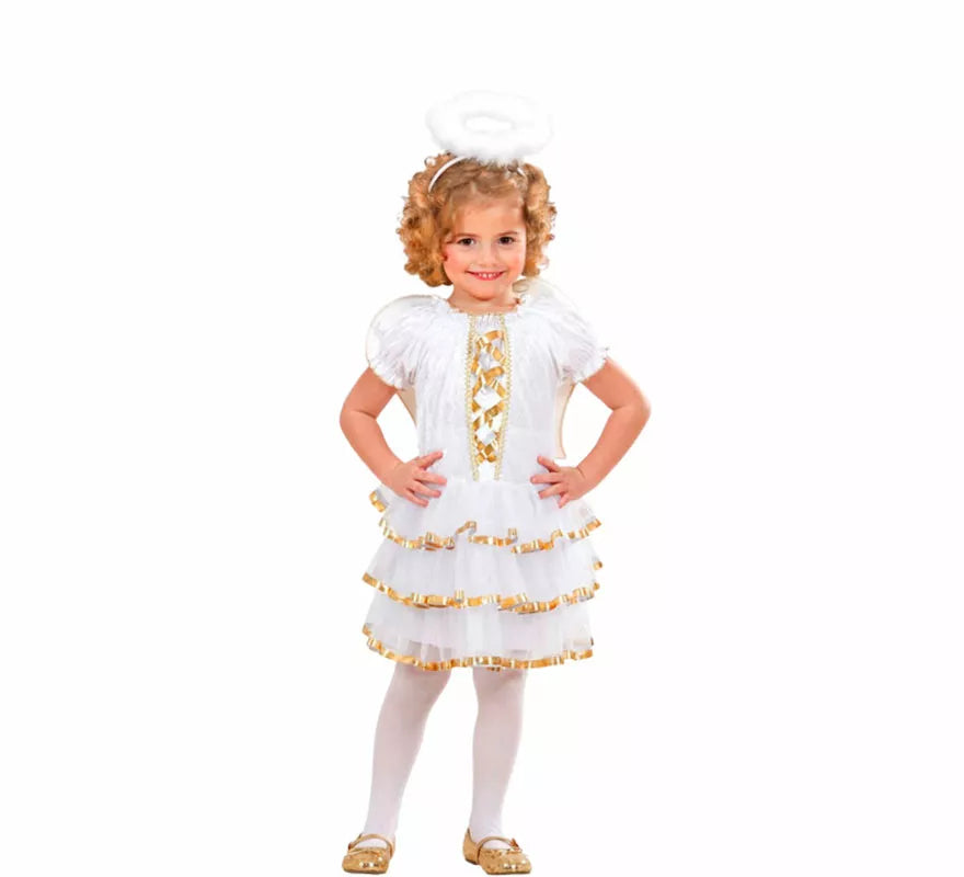 Disfraz de Ángel Glamuroso Dorado para niña