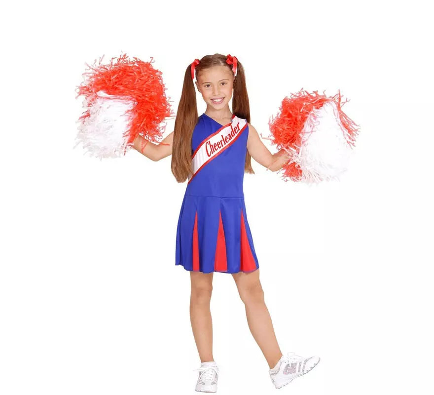 Disfraz de Animadora encantadora azul y rojo para niña