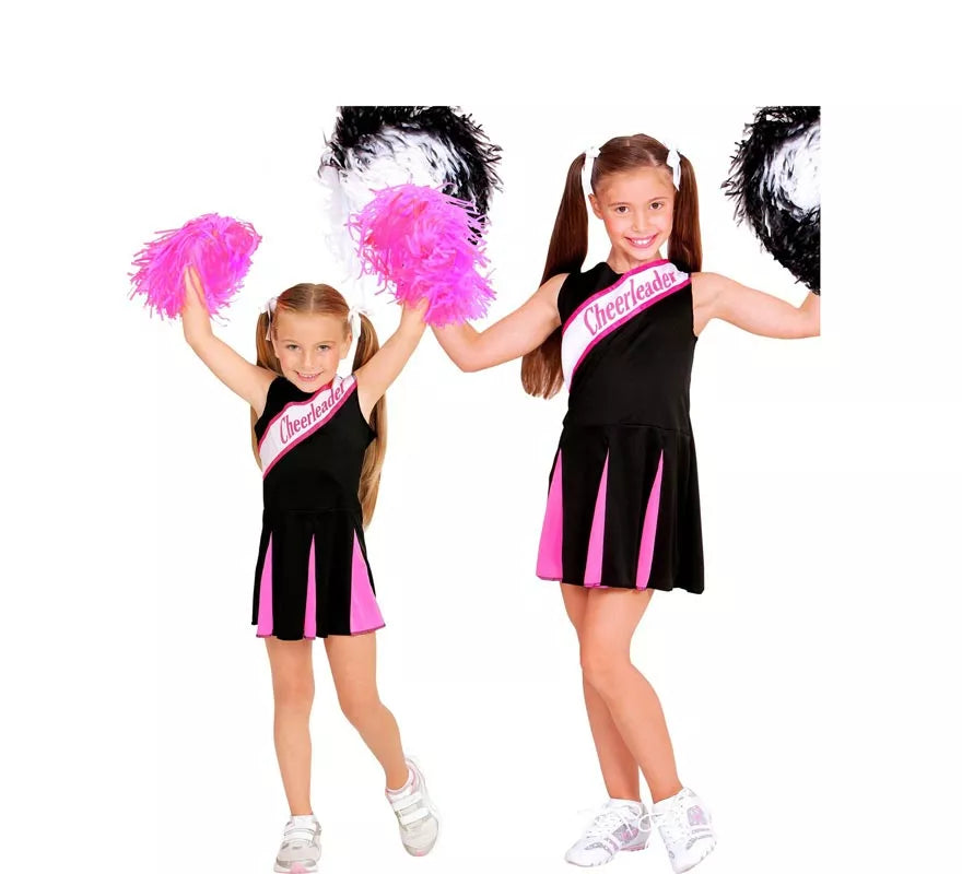 Translation missing: en.Disfraz de Animadora encantadora negro y rosa para niña