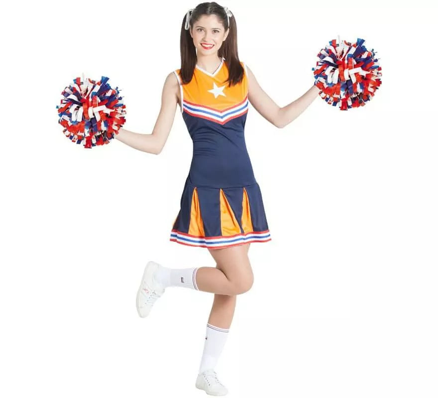 Disfraz de Animadora Naranja y Azul para mujer
