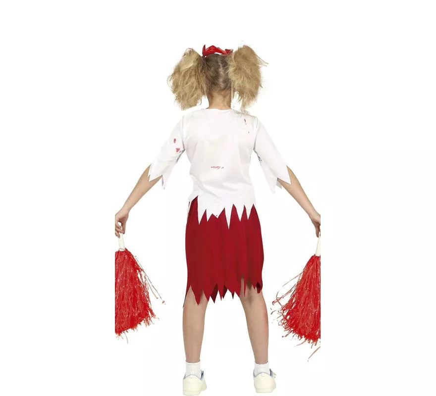 Disfraz de Animadora Roja y Blanco Zombie para niña