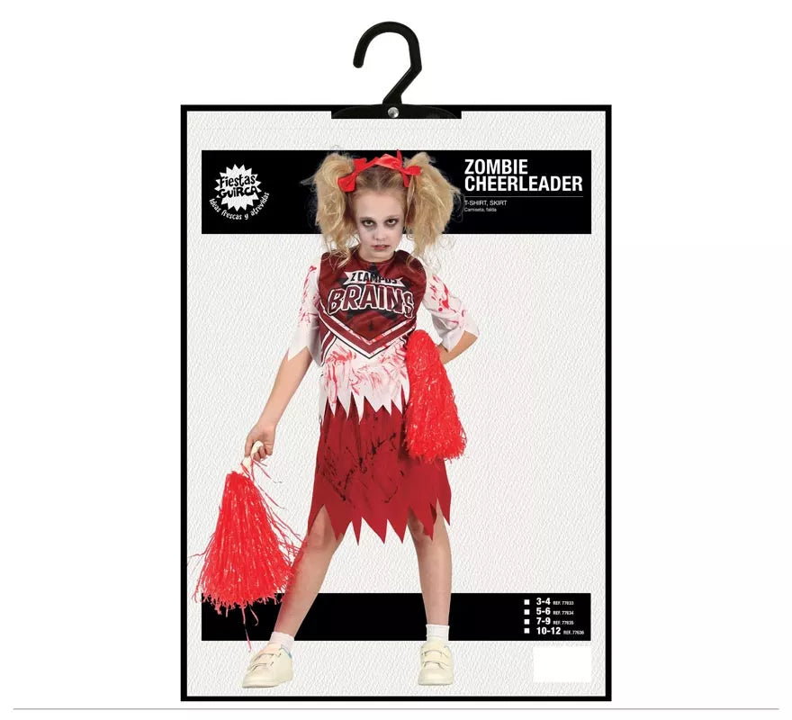 Disfraz de Animadora Roja y Blanco Zombie para niña