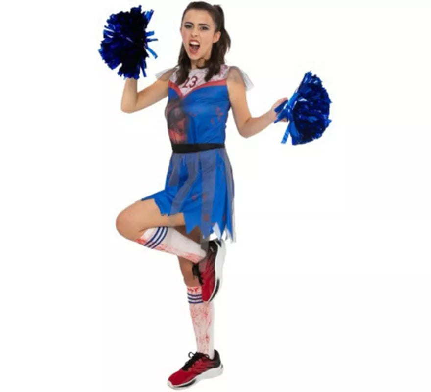 Disfraz de Animadora Zombie azul para mujer